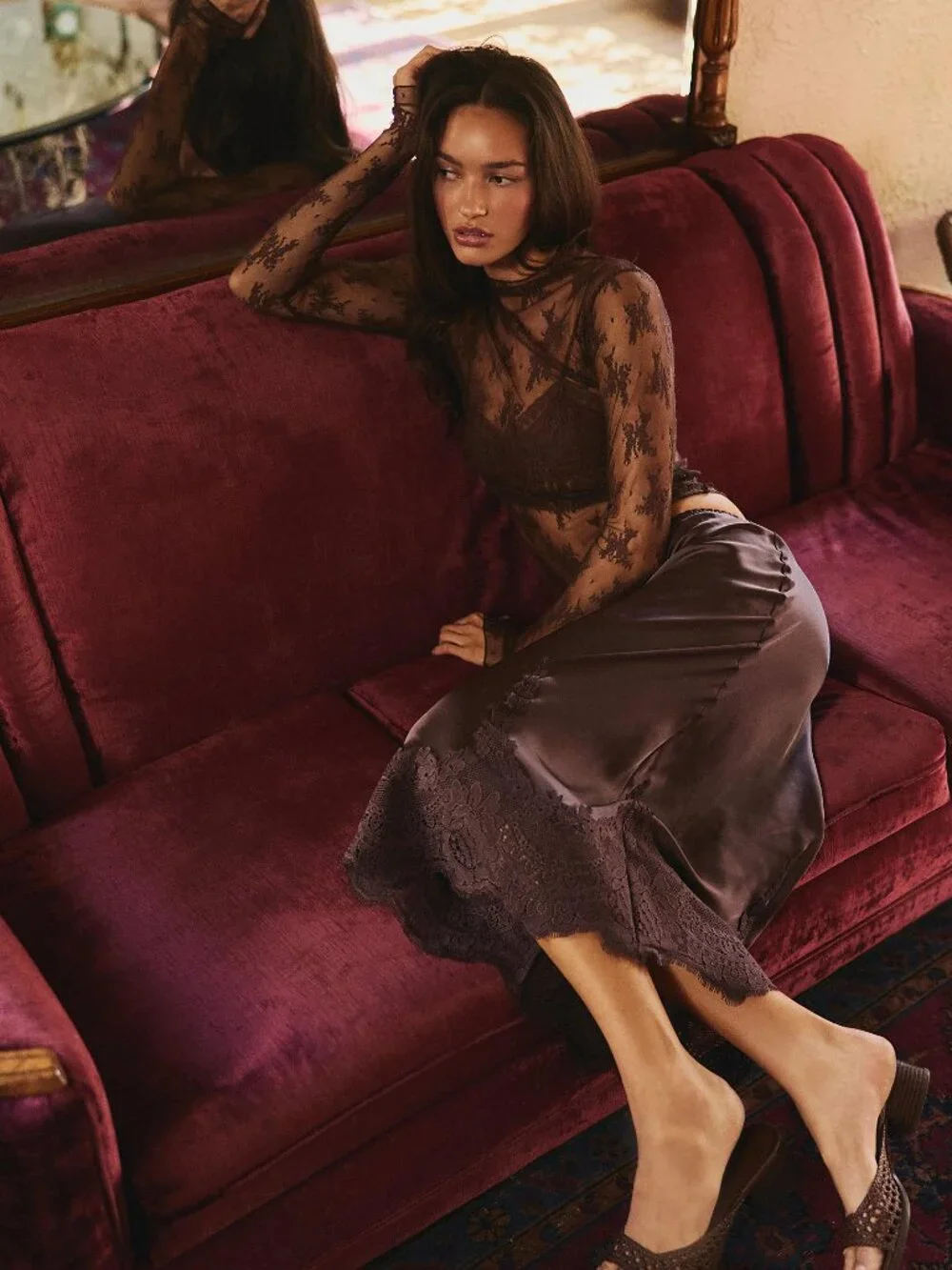 Free People Intimately Lady Lux Layering Top in Mochaccino Brown – Size S (NWT)